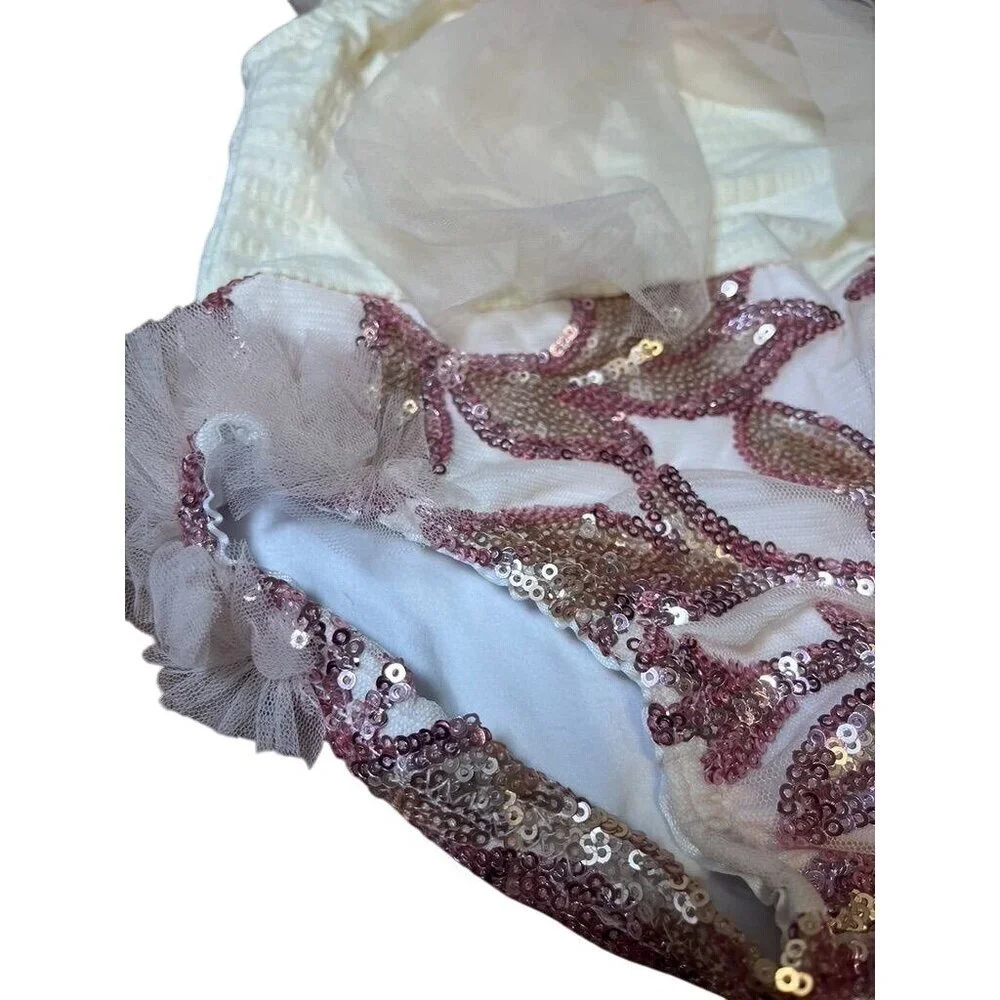 Sequin Glam Romper 3M Pink‎ Tulle Western Boho Hippie Feminine Festive Holiday